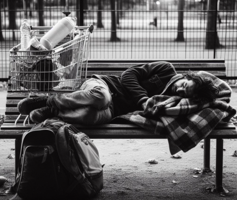 homme dormant sur un banc